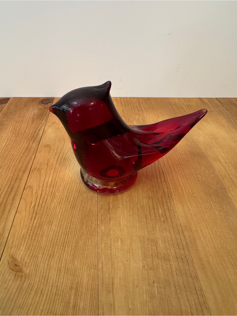 Vintage Ruby Red Art Glass Cardinal Bird Figurine